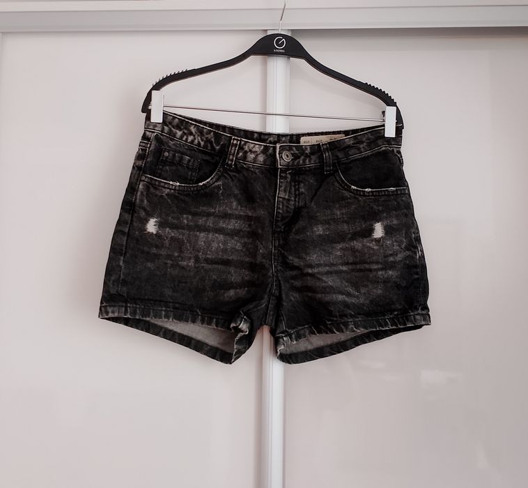 Marmurkowe czarne szorty jeansowe Esmara by Heidi Klum 38 M Slim Fit