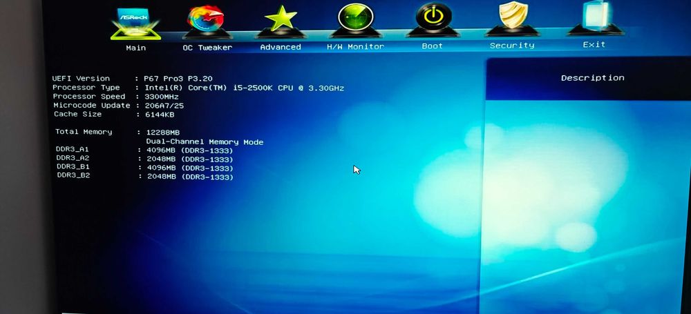 płyta główna ASRock P67 Pro 3 intel i5-2500k pamięć ram 4GB