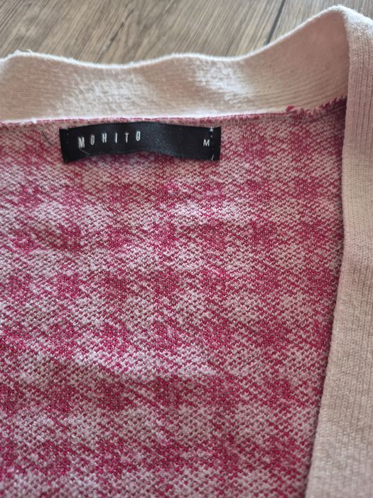 Mohito sweter kardigan perłowe guziki kratka czerwony beżowy pepitka g