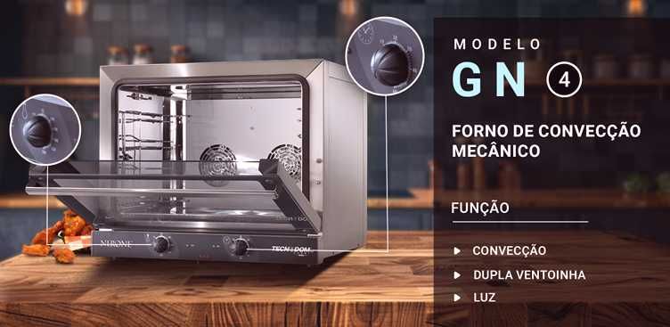 Forno Convector PRO "NERONE" mod. GN 1/1, elétrico, com 4 níveis. NOVO