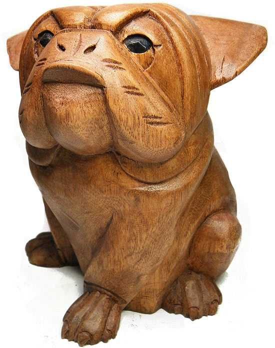 Rzeźba Figurka PIES z Drewna Rękodzieło Jak Żywy Rozm. średni