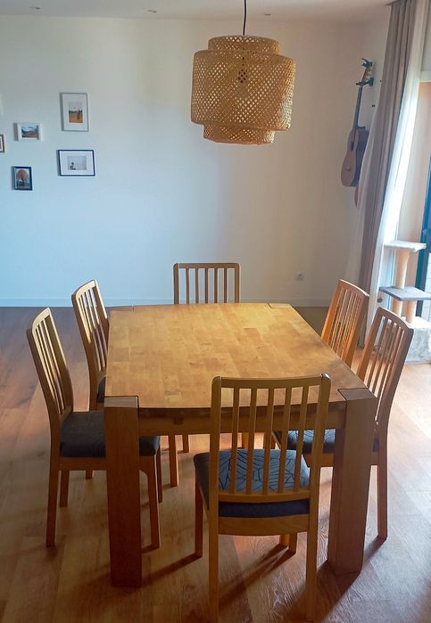 Mesa de Carvalho natural com expansão e 7 cadeiras