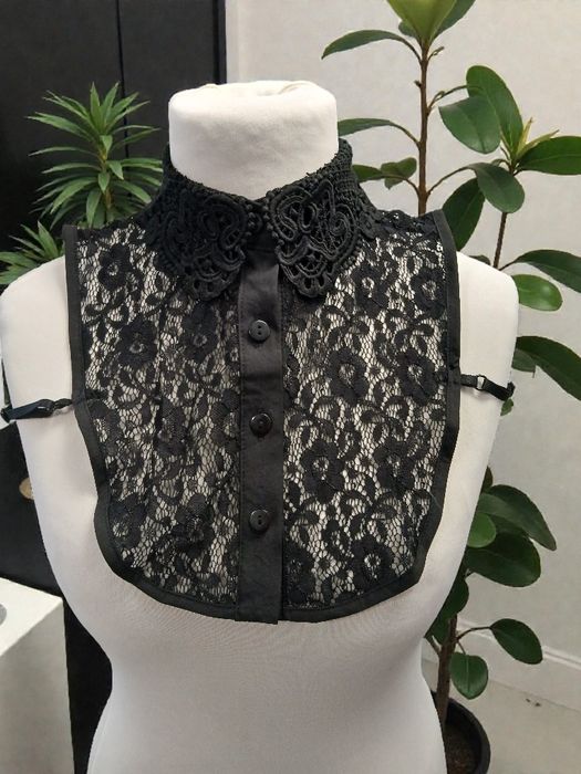 Fałszywy kołnierzyk koszula czarny koronka ażur