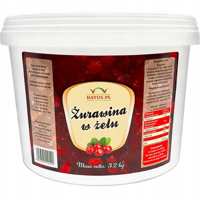 Żurawina W Żelu 55% Frużelina 3,2 Kg
