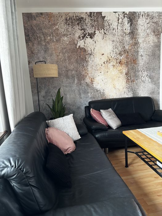 Zestaw wypoczynkowy 3-częśc czarny, kanapa, sofa, skóra naturalna