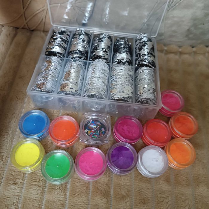 набір фольги та акрилова пудра для манікюру сіточка