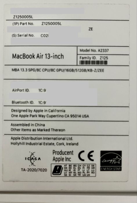 Laptop Macbook Air 13" M1 16GB RAM | 512GB SSD | 8-core GPU Zestaw