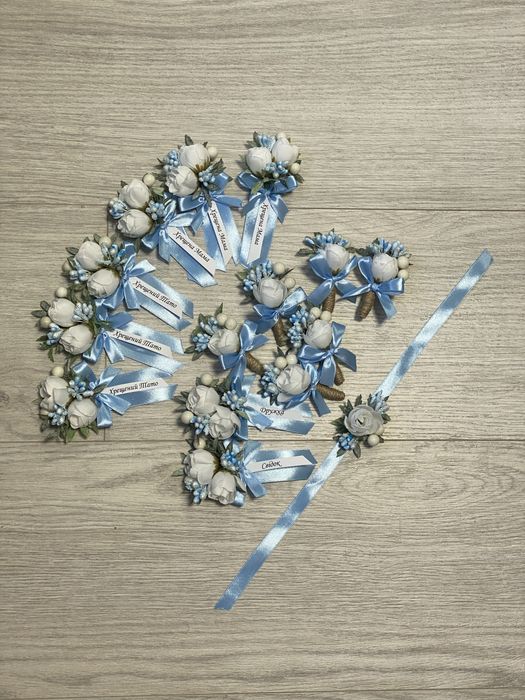 Бутоньєрки блакитні весільні на шпильці