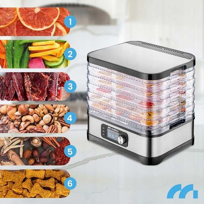 duża suszarka do grzybów owoców warzyw spożywcza 6sit mocna 450w zegar