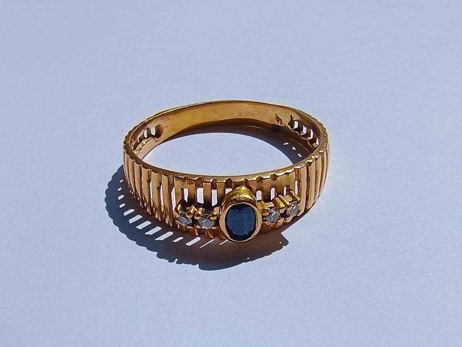 Anel Ouro Safira Azul