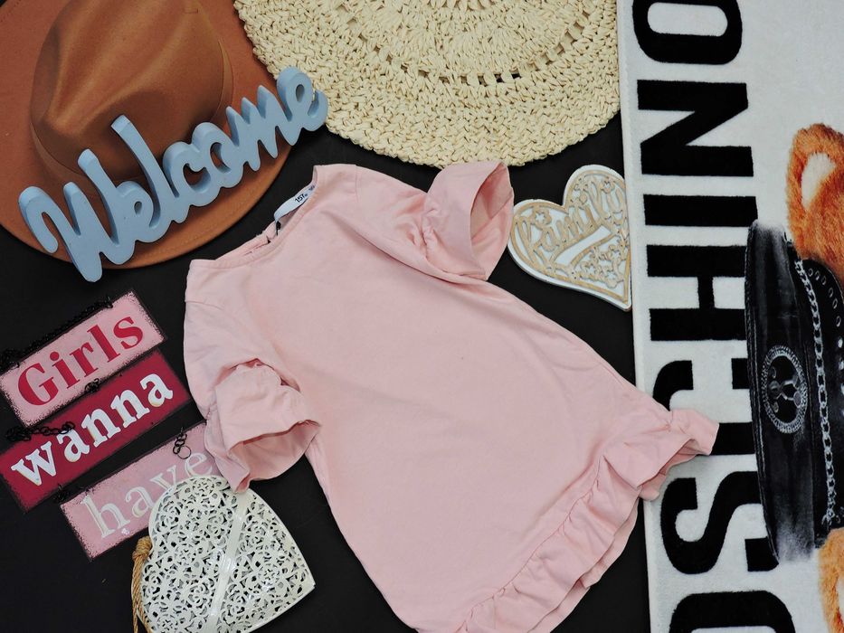 Label 157 - sukienka pudrowy róż , falbanki r 90