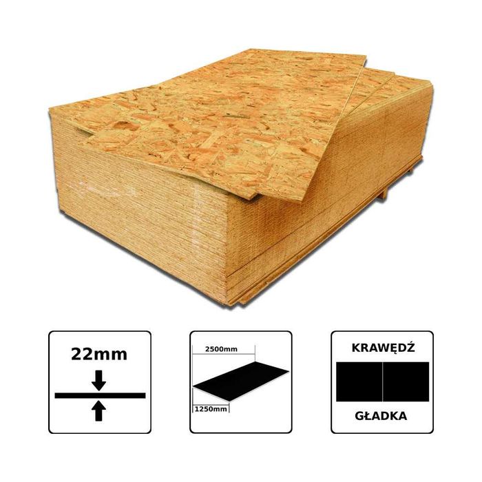 Egger płyta budowlana OSB-3 gr. 22mm 1250x2500, nowa, prosta krawędź
