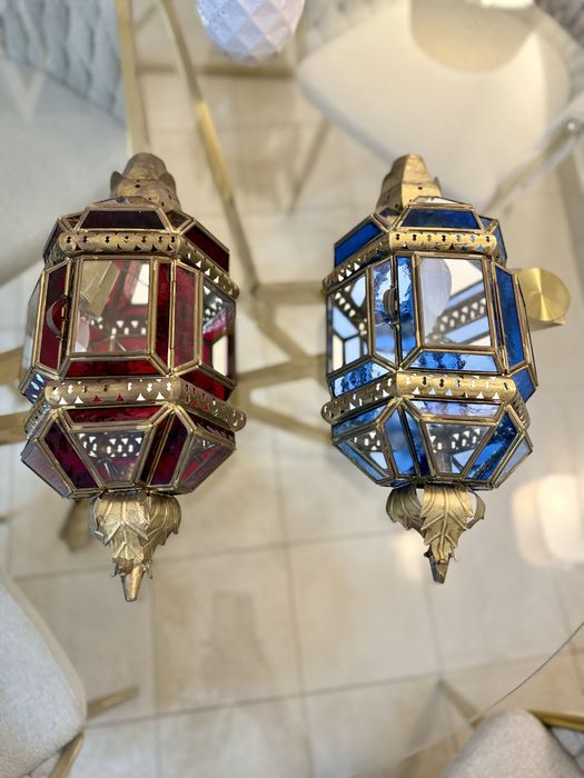 Lâmpadas de Parede Persas , latão dourado e cristal , azul e vermelha!
