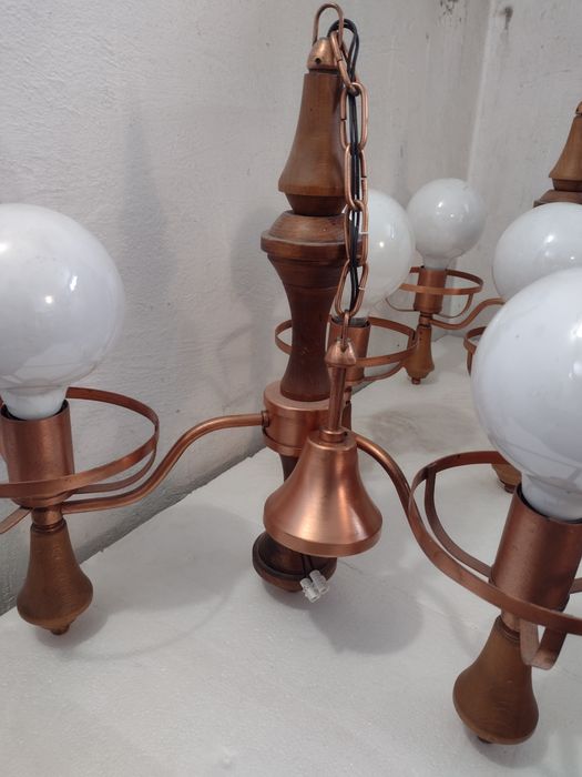 Lampa ozdobna miedź + drewno