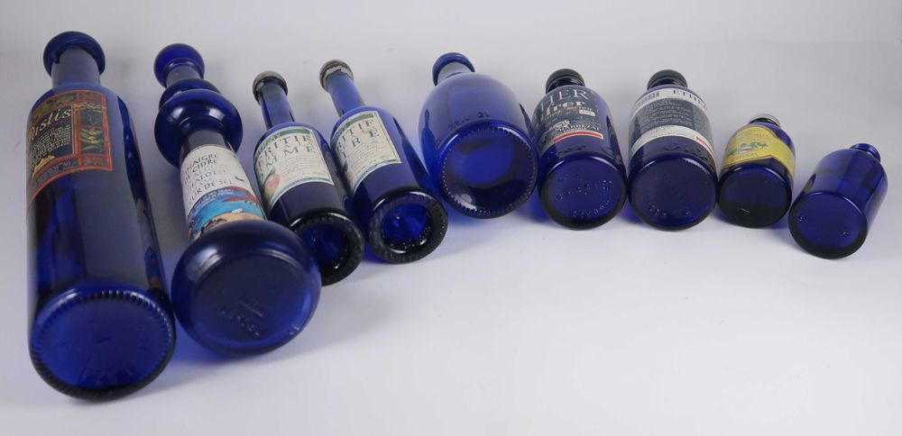 Lote de garrafas antigas azul cobalto