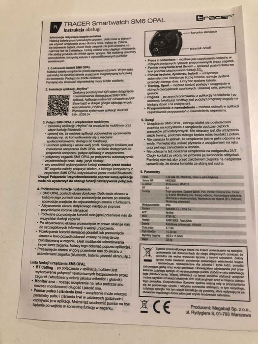 Zegarek, smartwatch, tracer SM6 opal