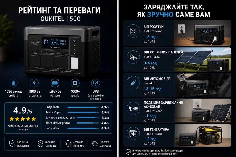 Oukitel P1500E 1800w Зарядна станція  (1536Wh) EU НОВА TOP Станція великий павербанк Портативная зарядная станция
