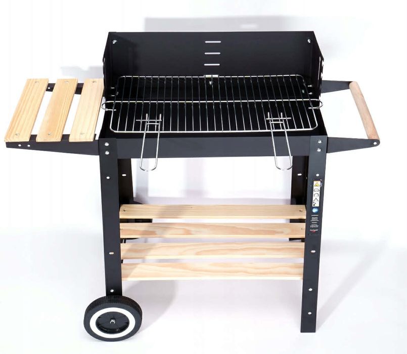 Grill Węglowy Ogrodowy na Kółkach z Półkami Grill Regulowany Działkowy