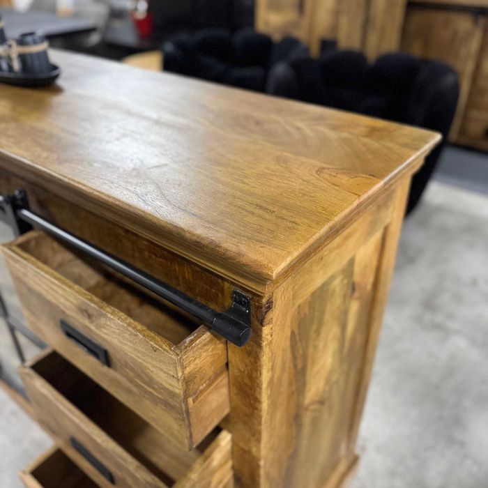 Duża masywna drewniana komoda z szyba/witryna mango 190cm ZAPRASZAM