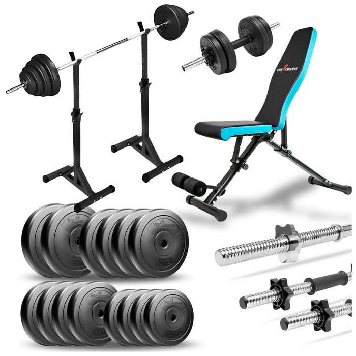 Zestaw kulturystyczny 87kg ławeczka regulowana gryf hantle obciążenie