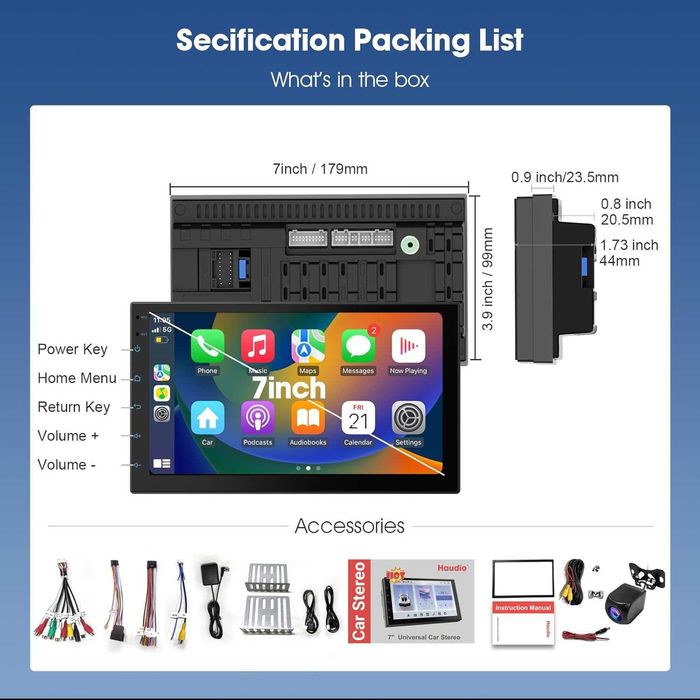 Автомагнітола Haudio 7" 2DIN CarPlay Android Auto GPS BT 5.0
