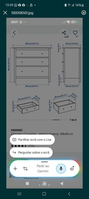 Cómoda branca com 3 gavetas