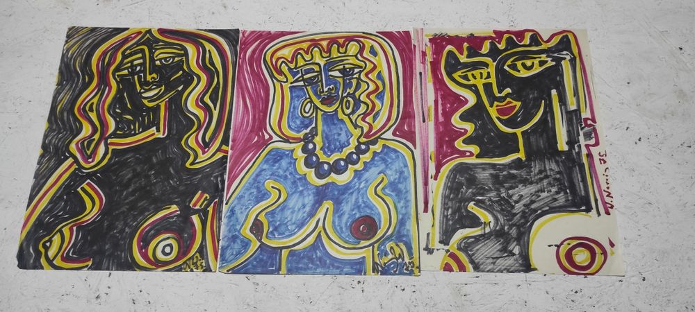 Akt Erotyk Tryptyk lata 75 Oryginał jak Picasso