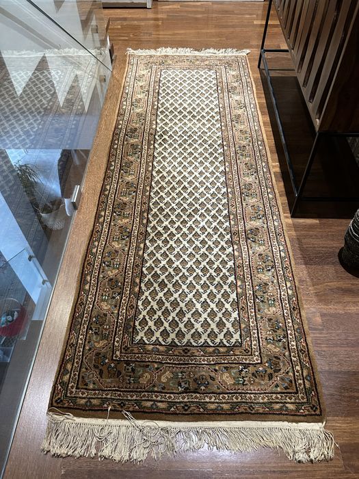 Tapete oriental indiano, em pura lã feito à mao,original,lavado.201x73