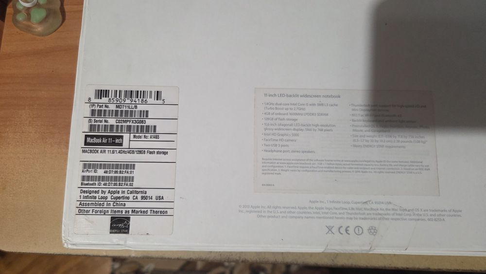MACBOOK AIR 11.6/1.4GHz/4GB/128GB