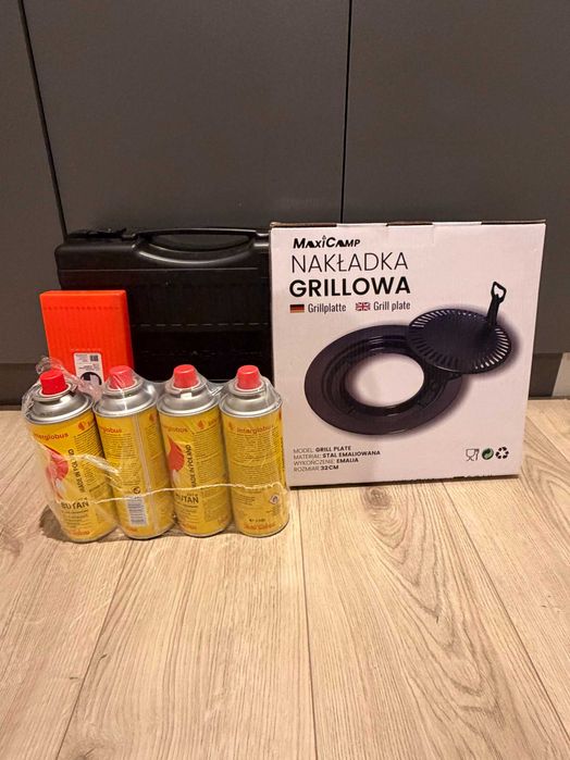 Zestaw - Grill turystyczny gazowy + kartusze + osłona + nakładka