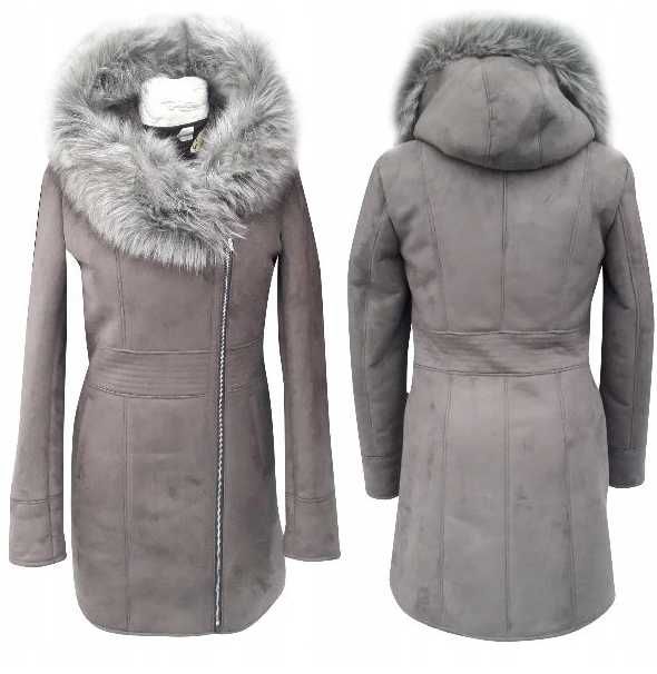 Piękny taliowany Kożuch KAPTUR ZAMEK r.M-XXL tu2XL