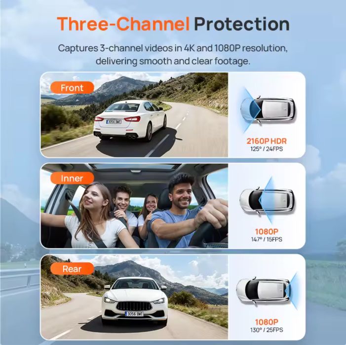 Відеореєстратор (3 камери) 70mai Dash Cam 4K T800E