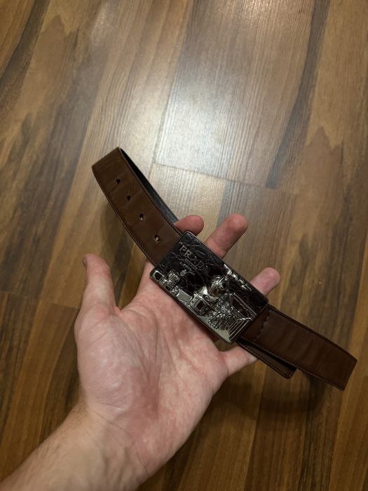 Prada Brown Boat Buckle Leather Belt