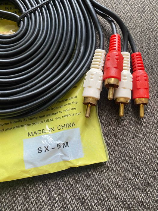 Кабель аудіоакустичний 2RCA-2RCA перехідник тюльпан 5 метрів