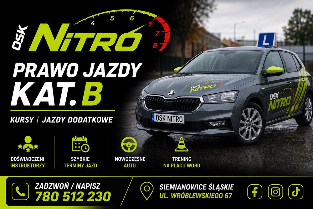 KURS PRAWA JAZDY KAT. B od 3500 zł | szybkie terminy | OSK Nitro