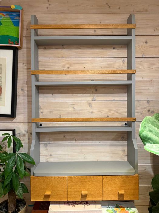 Półka, biblioteczka na książki z szufladami, lite drewno, stan idealny