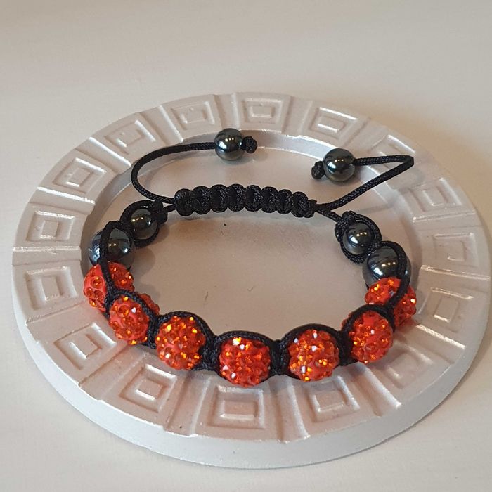 Bransoletka SHAMBALLA cyrkonie sznurek - Pomarańczowa