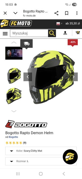 Kask Motocyklowy Bogotto Rapto Demon hjc agv Nowy rozmiar M dwie szyby