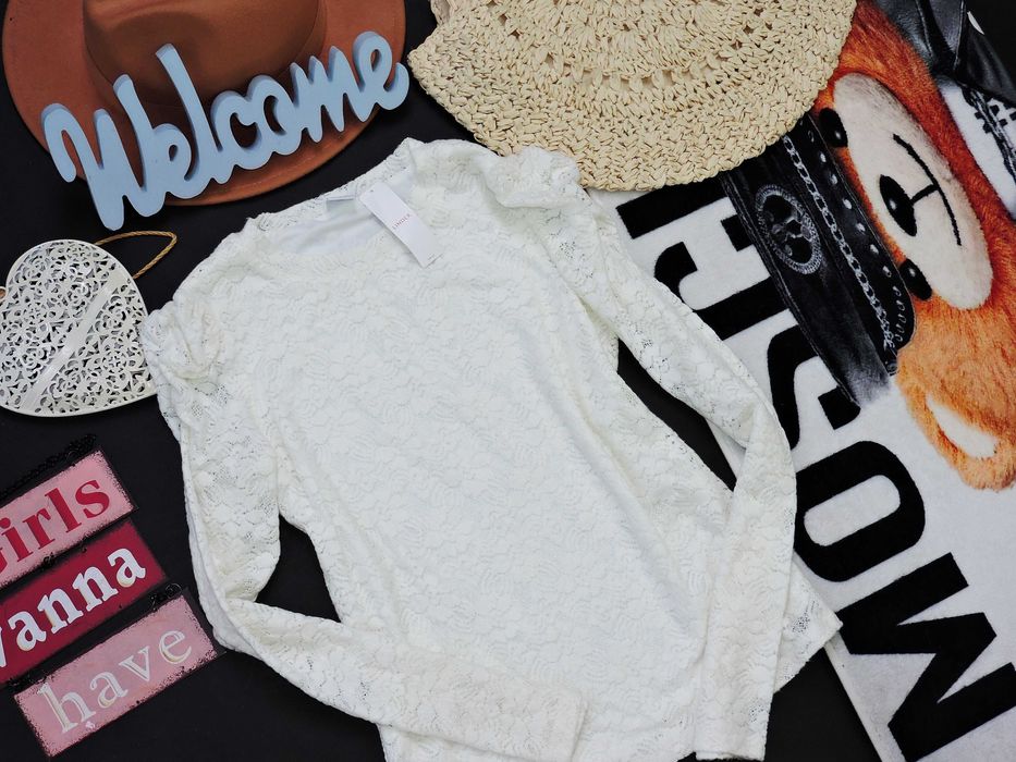 Lindex - nowa koronkowa bluzeczka , bufiaste ramiona r 146/152