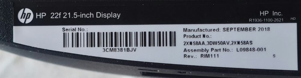 Monitor HP 22f 21.5 polegadas