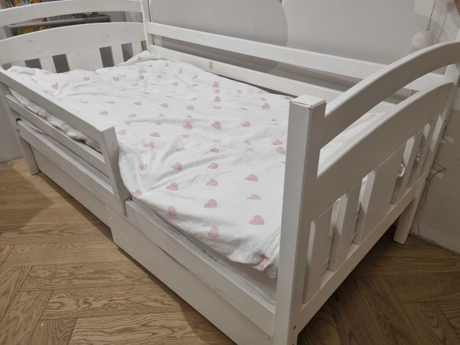 Łóżko dziecięce z barierką + szuflady | dostawa | materac 160×80