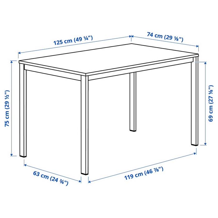 Mesa branca, 125x74 cm / com 4 cadeiras