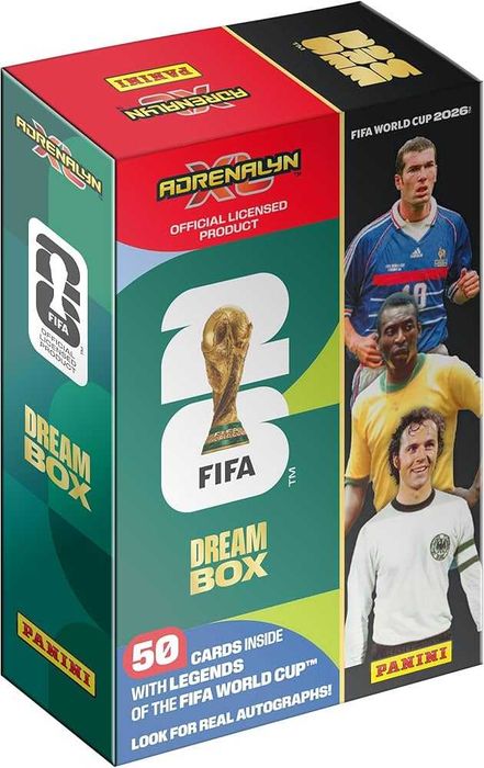 Opakowanie FIFA WORLD CUP 2026 ADRENALYN XL - DREAM BOX z 50 kartami otwarte