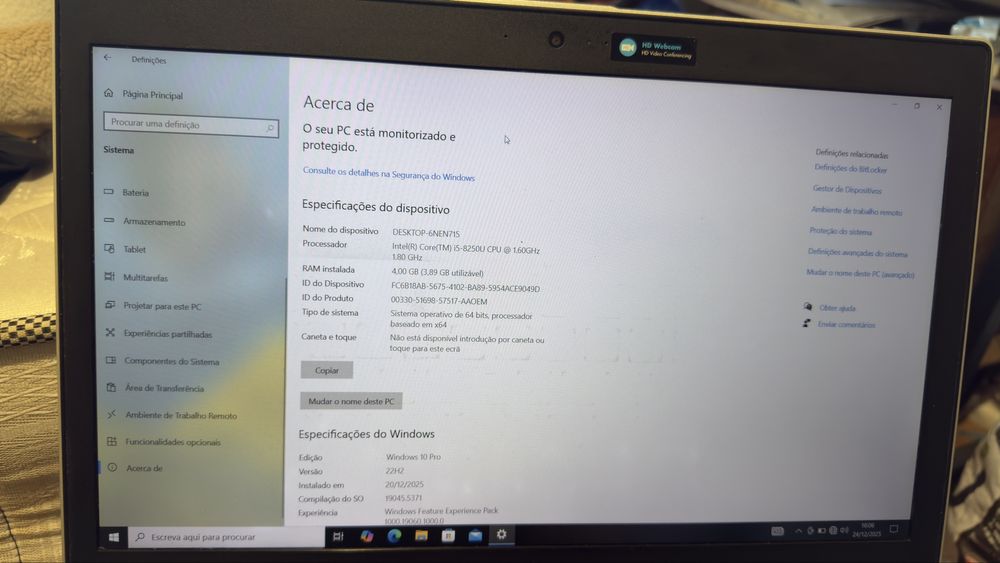 HP Portátil i5 8ª geração
