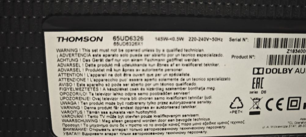 Telewizor LED 65 cali Thomson 4K Smart Hdr