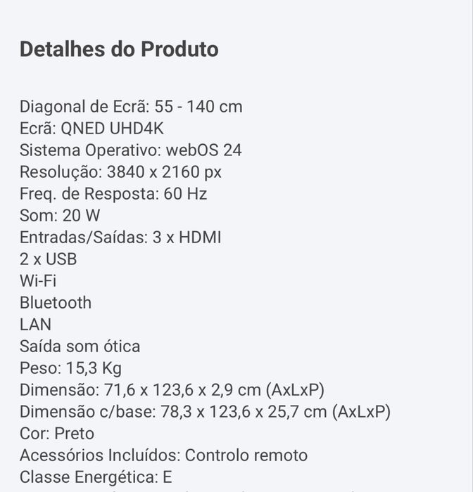 Tv LG Ecran Plano 55” com IA