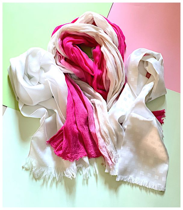 Conjunto 3 Echarpes/Cachecóis Rosa e Branco