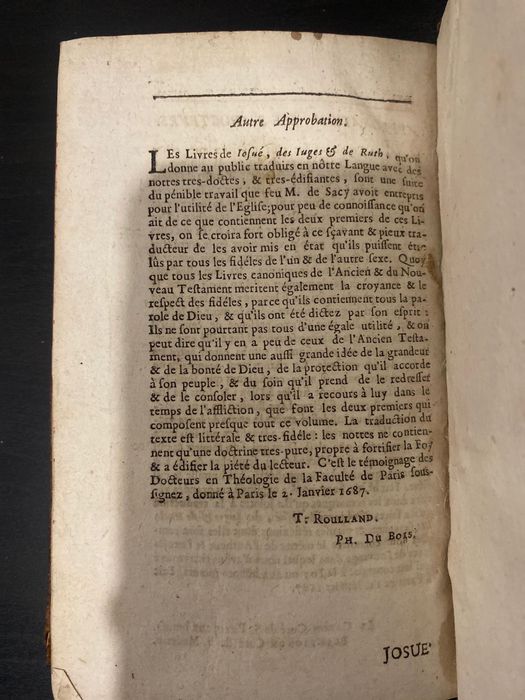 Josué, traduzido em francês. Livro de 1687.