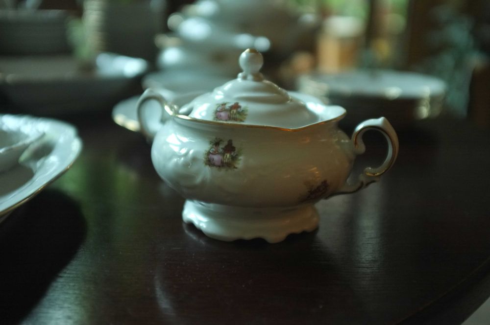 porcelanowy serwis obiadowy i kawowy WAWEL sceny dworskie Friederike