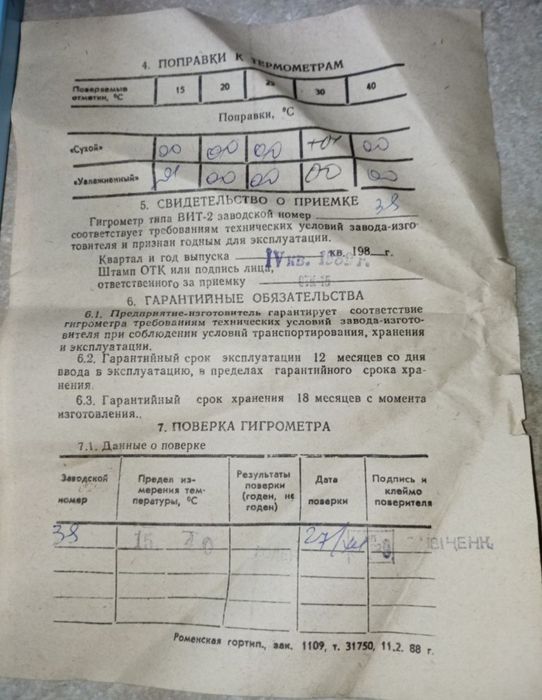 Гігрометр психрометричний ВИТ-2 (психрометр, вимірювач вологості), СРСР
